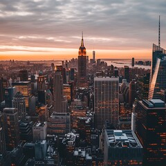 Naklejka premium Vibrant Lights of NYC at Golden Sunset