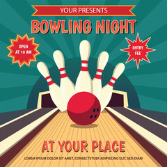 Vector illustration of Bowling night poster template design