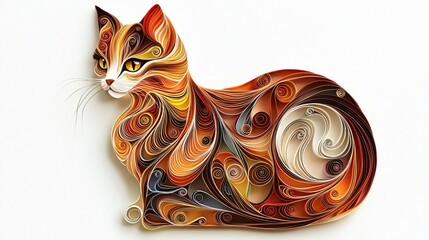 Colorful Paper Quilling Artwork of a Cat with Intricate Swirls and Patterns