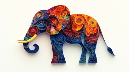 Obraz premium Colorful Paper Art Elephant Sculpture with Swirls and Spirals Design