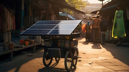 A photo of a solar-powered street vendor cart