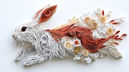 Obraz premium Artistic Paper Quilling Rabbit with Floral Design and Vibrant Colors