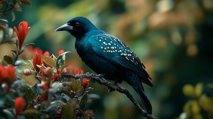 Obraz premium Tui Perched Gracefully on Vibrant Branches