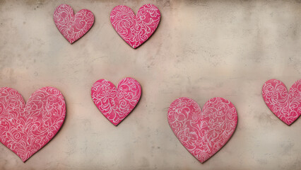 Obraz premium Red hearts and pink roses create a romantic backdrop for a special occasion or celebration