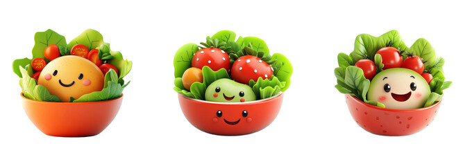 Cute Cartoon Salad Characters in Bowls