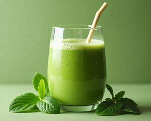 A realistic photo of a green healthy delicious luxury smoothie