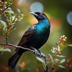 Naklejka premium Majestic Tui Bird Posing in Scenic View