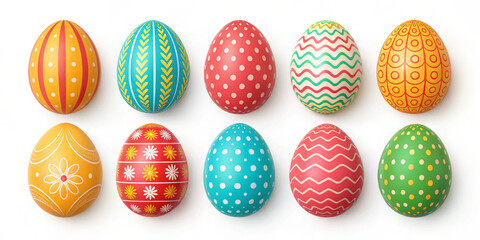 Colorful hand drawn Easter eggs with various patterns isolated on white background