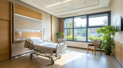 A modern healthcare facility with eco-friendly materials and large windows