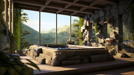 A photo of a spa bath with an open-air design.