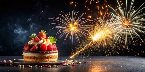 2024 New Year Colorful Firework Food Photography, Festive Celebration Dessert