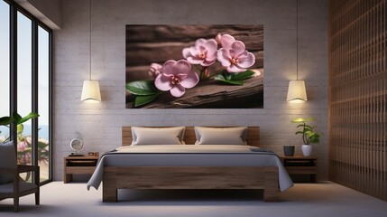A photo of a spa massage room with soothing artwork.