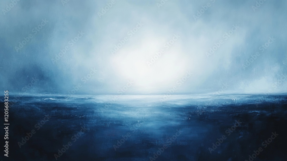 Poster a serene landscape featuring a soft gradient of deep blues fading into icy white creating an abstrac