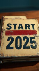 Fototapeta premium Aged Book Marks Start Of Year Two Thousand Twenty Five