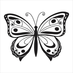 Detailed butterfly drawing featuring symmetrical wing designs, ideal for tattoo inspiration or decorative art.