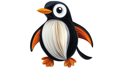 Naklejka premium Colorful Cartoon Penguin in Quilling Style Art for Creative Projects