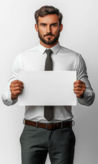 Man With Empty Sign On A White Background
