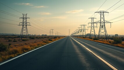 Power Lines: Energy Transmission, Station to Consumer, AI Photo, High-Quality,  Bright, Detailed