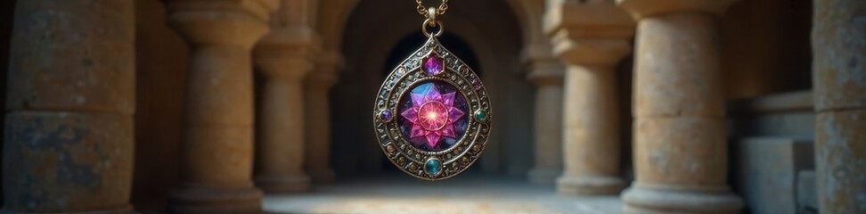 Hanging pendant of sacred nazar stone in front of entrance, protective, ancient