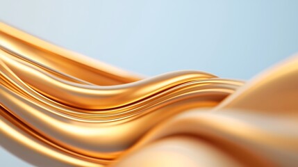 Obraz premium A smooth, flowing golden fabric creates an elegant and luxurious aesthetic against a soft blue background.