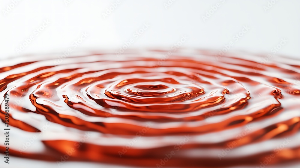 Poster a close-up view of rippling liquid, showcasing vibrant red hues and concentric circles, creating a m