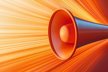 A vibrant megaphone emits dynamic sound waves, symbolizing communication and amplification, set against a striking orange backdrop.