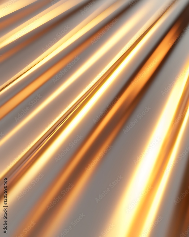 Poster a close-up of sleek, metallic surfaces reflecting warm light, creating a dynamic visual flow of gold