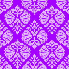 Purple damask seamless pattern, vector illustration elegant for textile design, wall paper, curtain, bedding, cushion, upholstery fabric, decoration, interior
