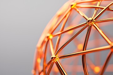 Fototapeta premium A close-up of a metallic orb with intricate geometric patterns, showcasing a warm orange hue against a soft grey background.
