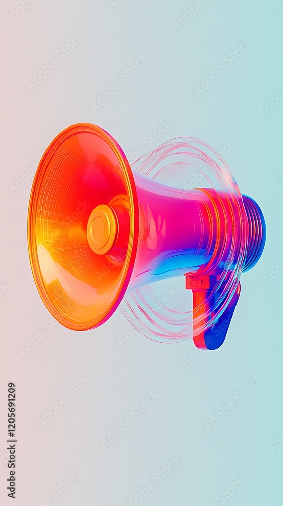 Poster a vibrant megaphone with a gradient color scheme, symbolizing communication and amplification of mes
