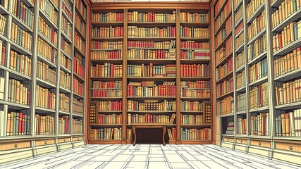 Fototapeta premium Vintage Library Bookcase, Detailed AI Photo