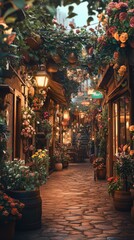 Fototapeta premium Charming flower alley with vibrant plants and cozy atmosphere, perfect for relaxation.