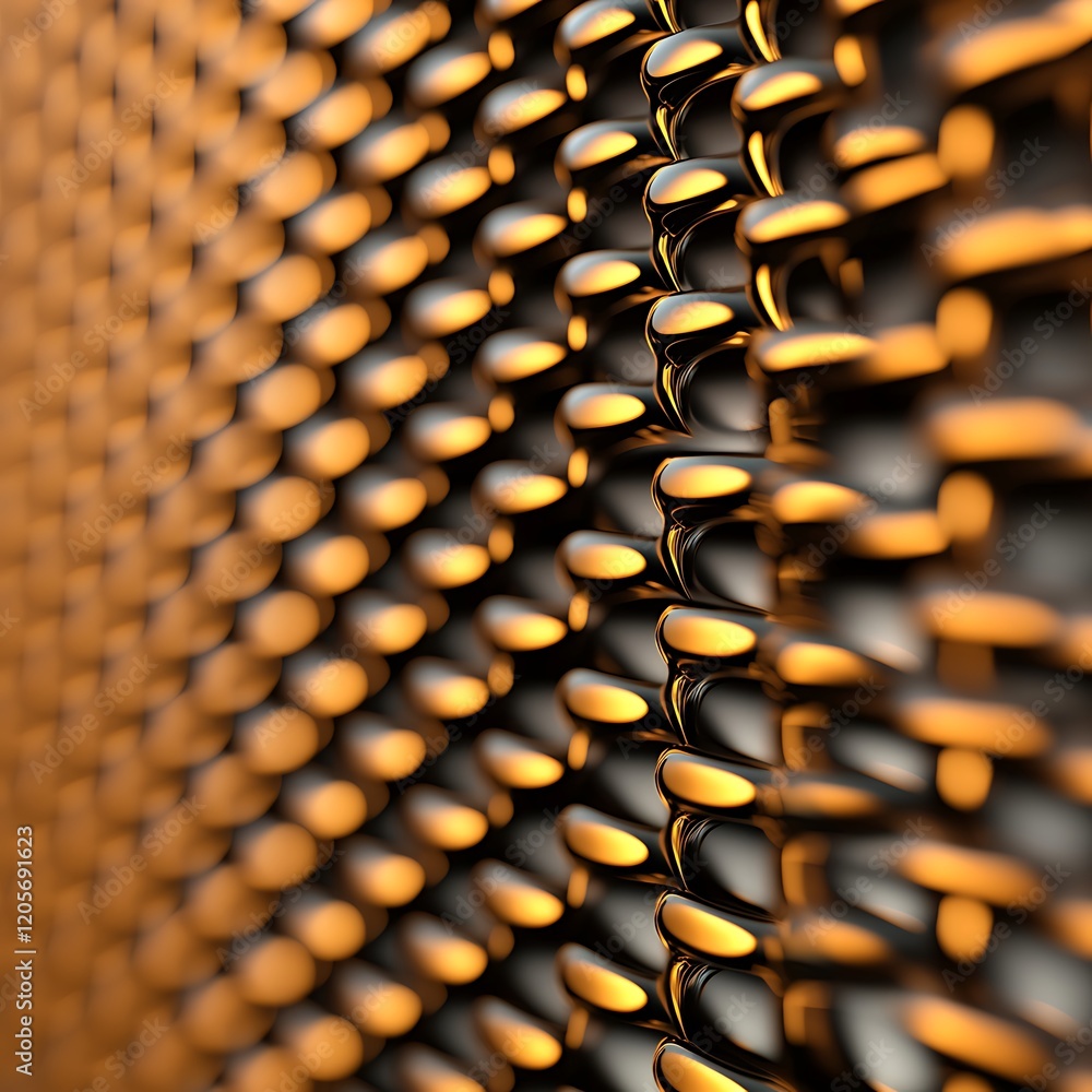 Poster a close-up view of textured metallic mesh featuring a pattern of rounded bumps, showcasing vibrant o