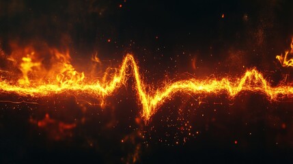 Fiery pulse energy wave, dark background, motion graphic