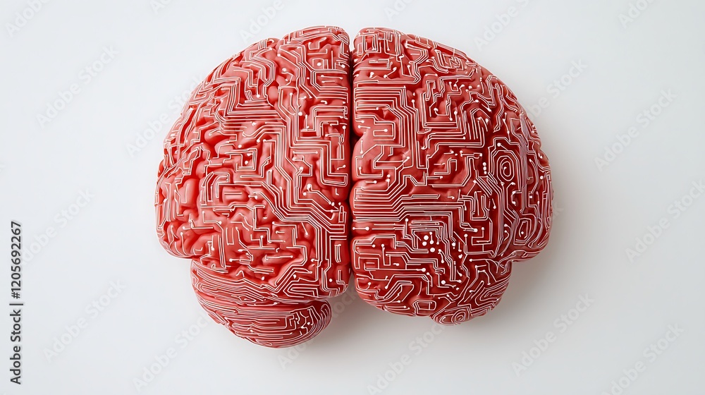 Poster a stylized depiction of a brain, featuring intricate circuitry patterns, symbolizing the intersectio