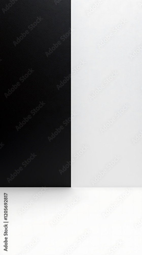 Poster a minimalist design featuring a stark contrast between a black side and a white side, creating a vis