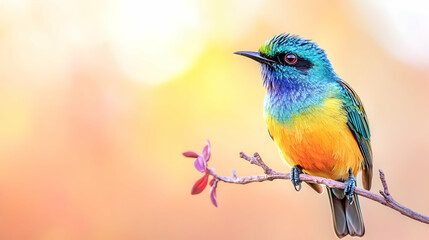 Fototapeta premium Colorful Bird Sitting on Branch with Blurred Background Effects