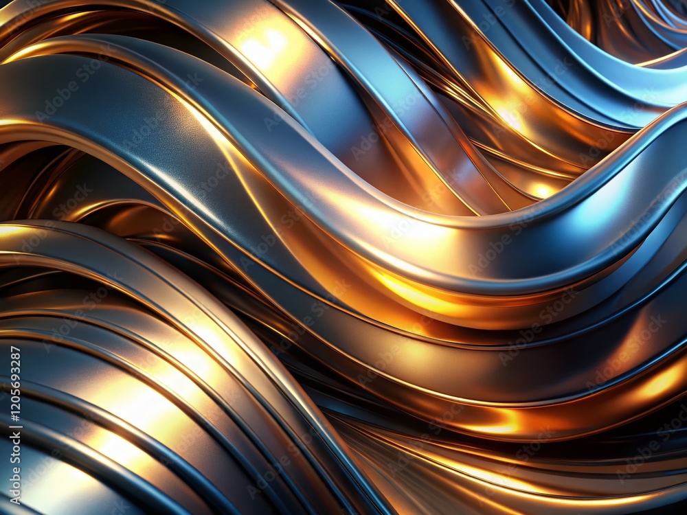 Poster abstract metallic curves: high-gloss backlit 3d render - modern design background