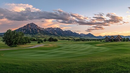 Fototapeta premium Sunset golfing at majestic mountains colorado
