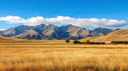 Obraz premium Serene mountain range and golden fields