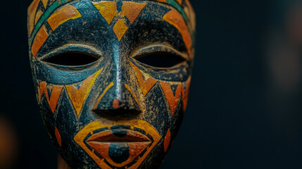 An authentic African mask with detailed, vibrant patterns and colors