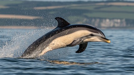 Obraz premium Dolphin leaping from ocean water.