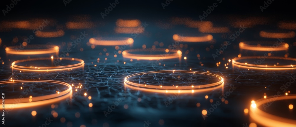 Poster a mesmerizing abstract image featuring glowing circular patterns on a textured surface, creating a f
