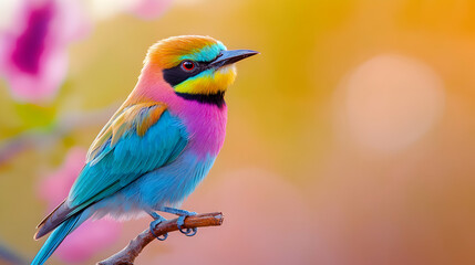Obraz premium Vibrant Bird Perched on a Branch with Colorful Blurred Background