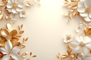 Elegant White Flowers with Gold Accents on Beige Background