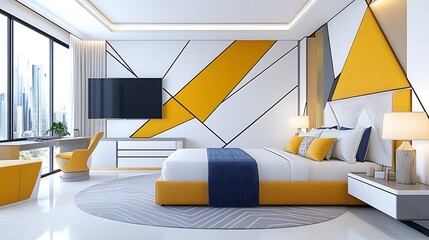 Modern Yellow   White Bedroom Interior Design