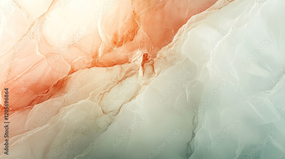 Poster abstract textures in soft gradients of coral and white, resembling marble patterns, a subtle flowing