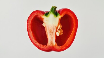 Close-up of a halved red bell pepper, showcasing its vibrant,