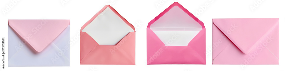 Wall mural collection of open envelopes with blank card isolated on white or transparent background