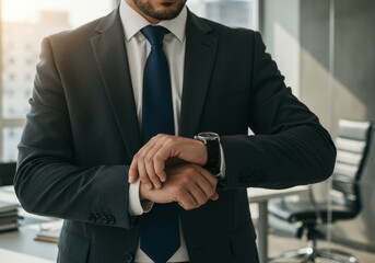 Close-up image of a business man checking time at the office.

